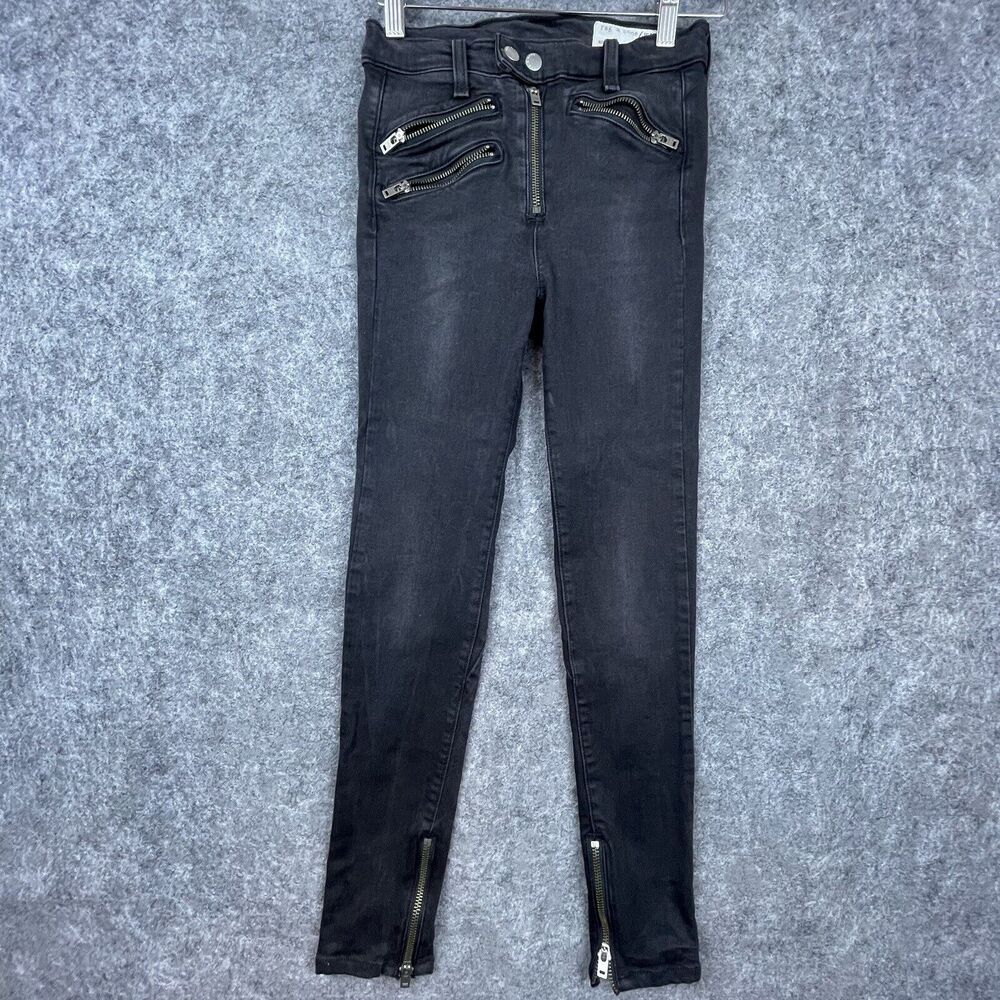 Rag & Bone Jeans Womens 24 Black‎ Metal Zip Pockets Skinny Slim Stretch